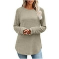 thumbnail image 2 of EchfiProm Crew Neck Tops for Women Tunic Fall Shirts Beige Relaxed Fit Blouse Solid Ladies, 2 of 7
