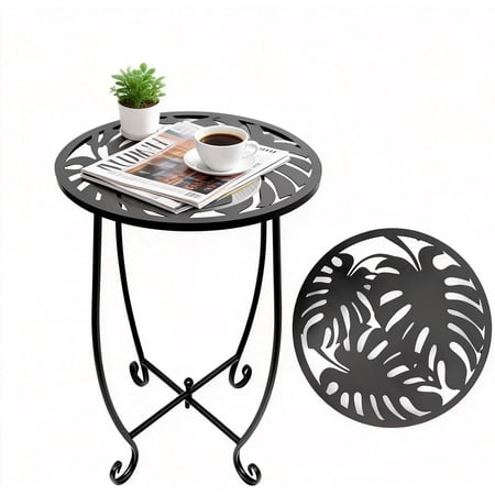 Rekopi Indoor Outdoor Side Tables, Versatile Round Metal End Table 15'' Tall Plant Stand for Patio Balcony Yard Porch