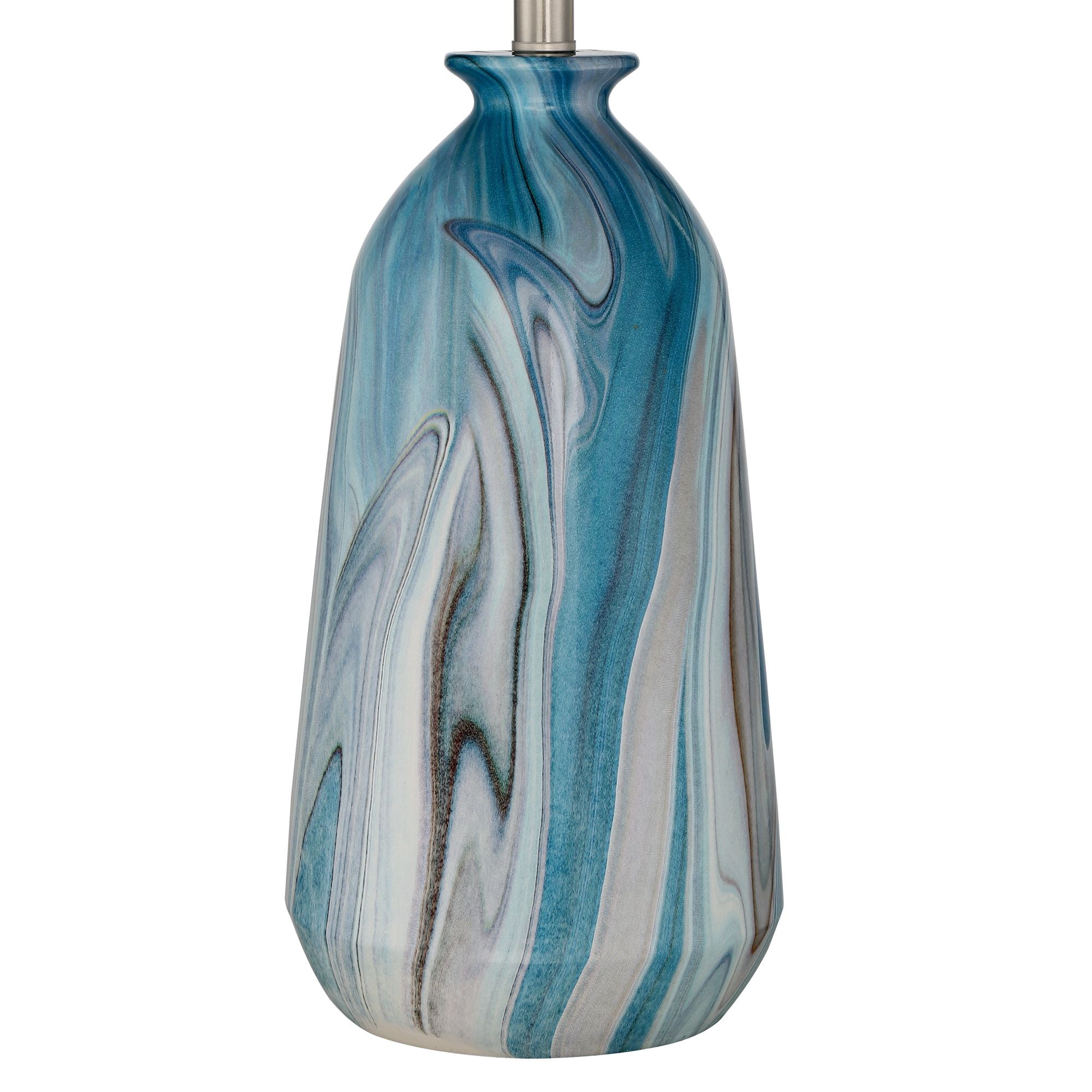 360 Lighting Carlton Modern Coastal Table Lamps 28" Tall Set of 2 Swirling Blue Faux Marble White Tapered Drum Shade for Bedroom Living Room Bedside