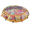 thumbnail image 2 of DK Homewares Round Ethnic Floor Pillow Cover Bohemian Mango Yellow 40 Inch Patchwork Seating Ottoman Stool Home Decor Embroidered Vintage Cotton Indian Floor Cushion Bohemian 100 cm, 2 of 5