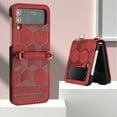 thumbnail image 4 of Dteck for Samsung Galaxy Z Flip 3 5G Case, Embossed PU Leather Hard PC Shell Ultra Thin Slim Durable Protective Phone Case Cover, Red, 4 of 6