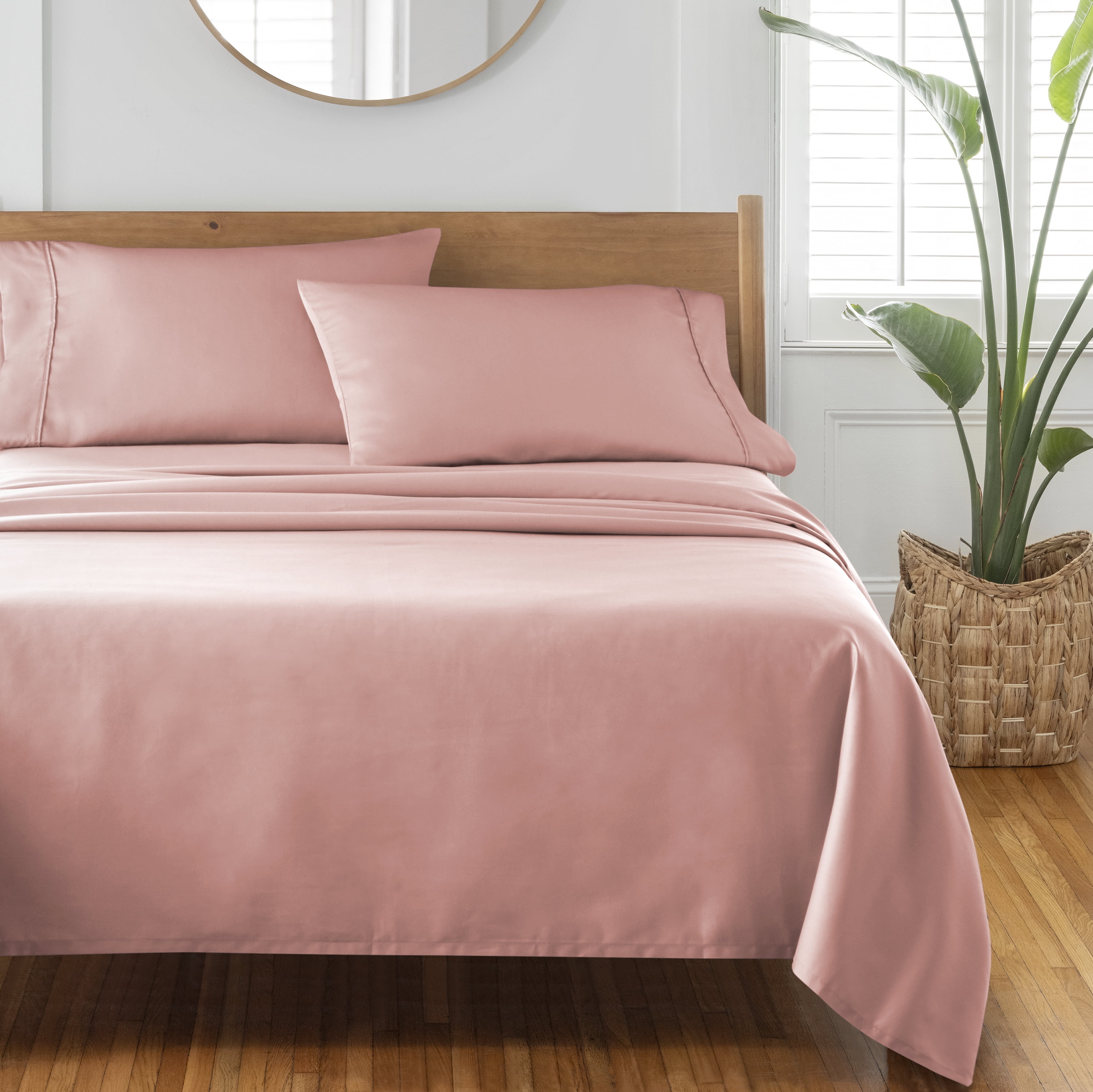 Better Homes & Gardens 4-Piece 300 Thread Count Old Rose Cotton Sateen Bed Sheet Set, Full