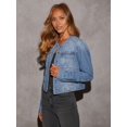thumbnail image 6 of Women'S Jackets Distressed Denim Jackets Button-Down Vintage Western Trucker Jacket Blue L, 6 of 9