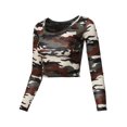 thumbnail image 2 of A2Y Women's Basic Solid Stretchable Scoop Neck Long Sleeve Crop Top Camo Olive XS, 2 of 3