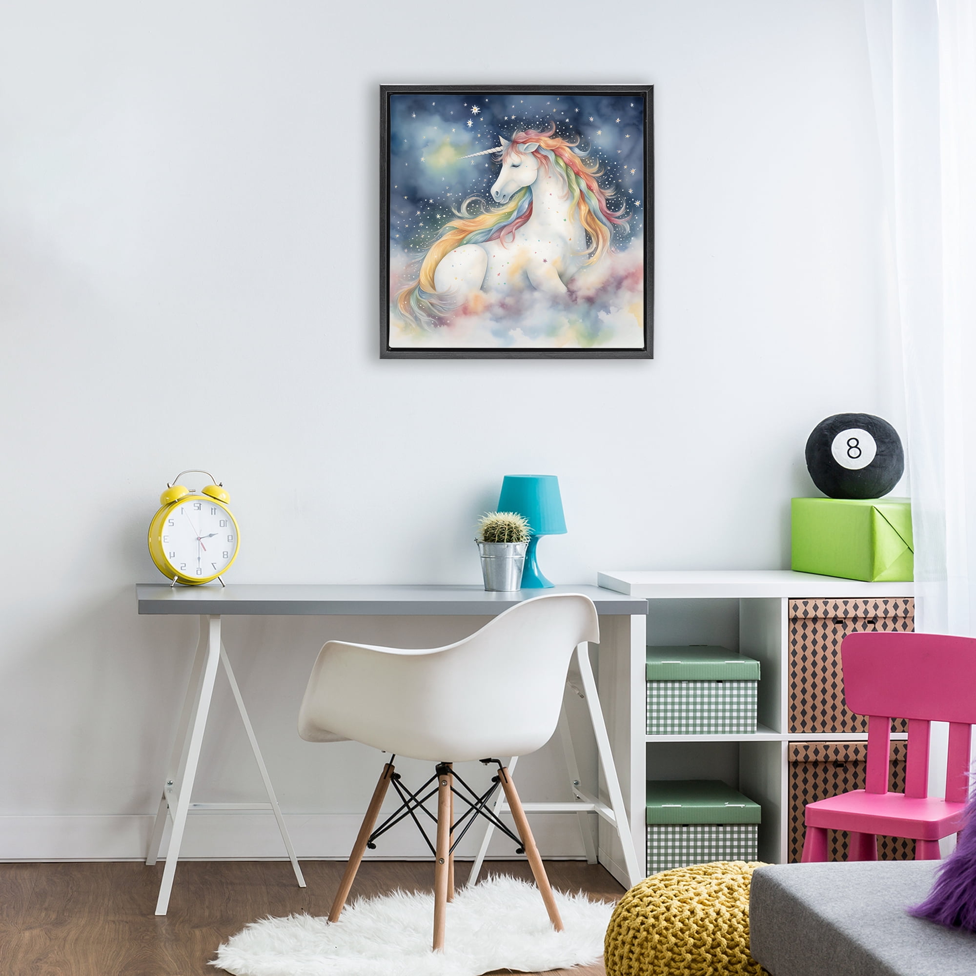 Stupell Industries Unicorn Floating on the Clouds Black Framed Floater Canvas Wall Art, design by Creative Studio
