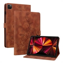 FJLBDE Case for iPad Pro 12.9 2022/2021/2020/2018 6th/5th/4th/3rd Gen, Embossed Flower PU Leather Flip Wallet Folio Stand Cover, Brown