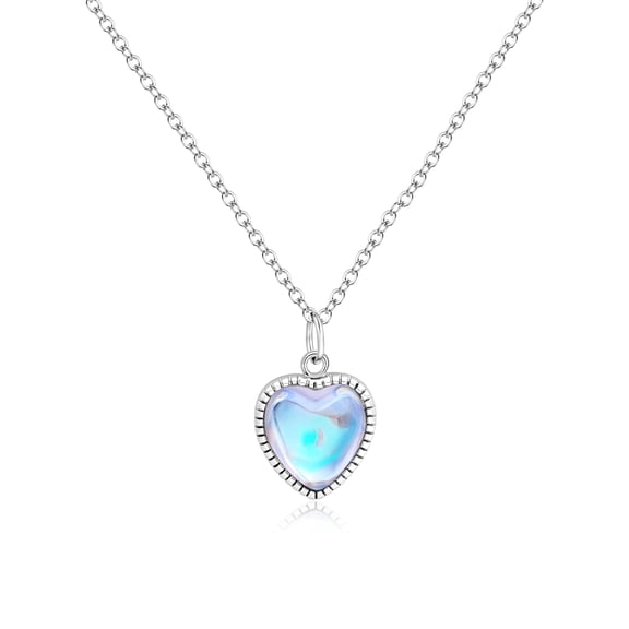 Silver Heart Moonstone Pendant Necklace for Women Adjustable Birthstone Prom Fashion Gift Jewelry
