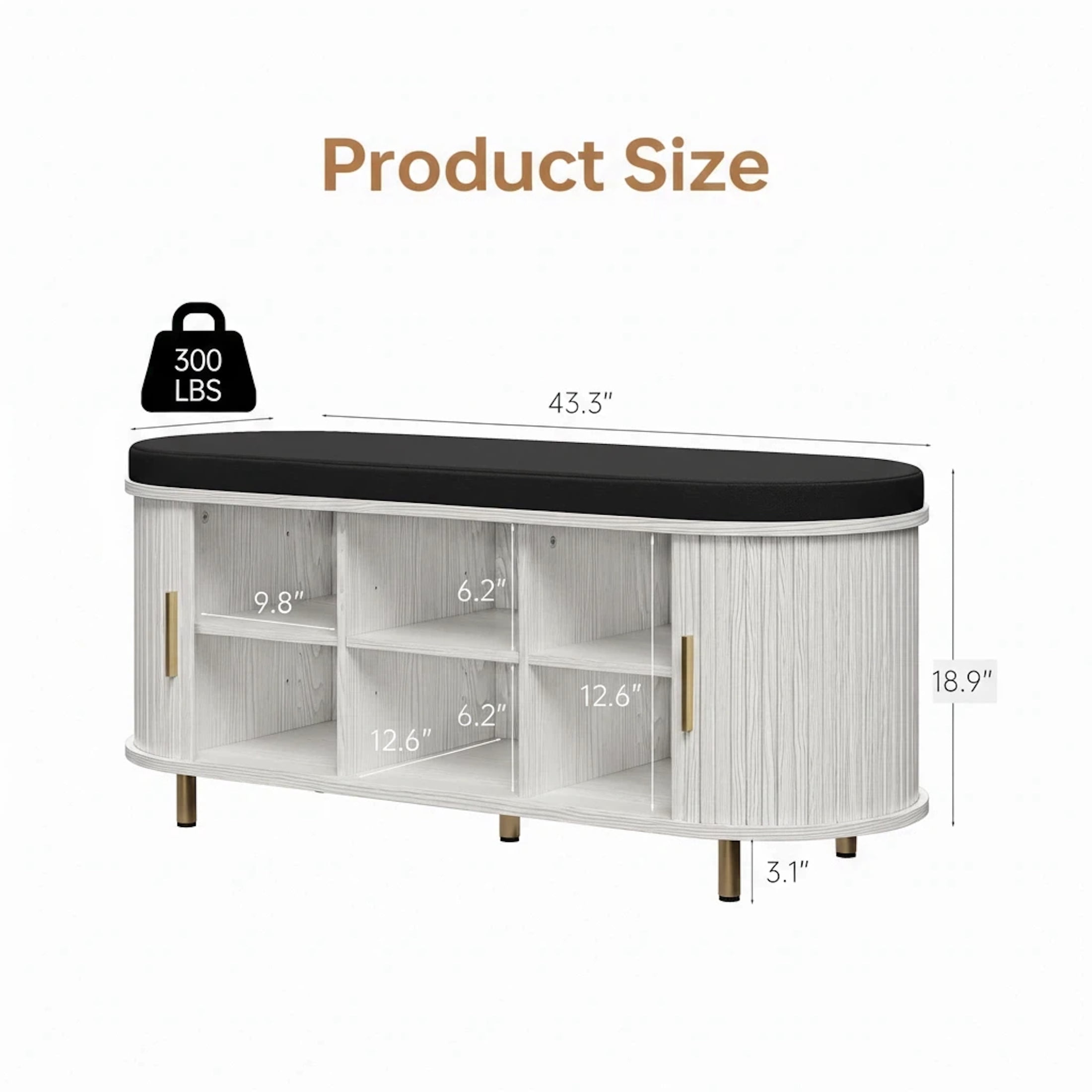 Aisword 2-Tier Shoe Bench Storage with Sliding Door, Padded Cushion, Adjustable Shelf, White