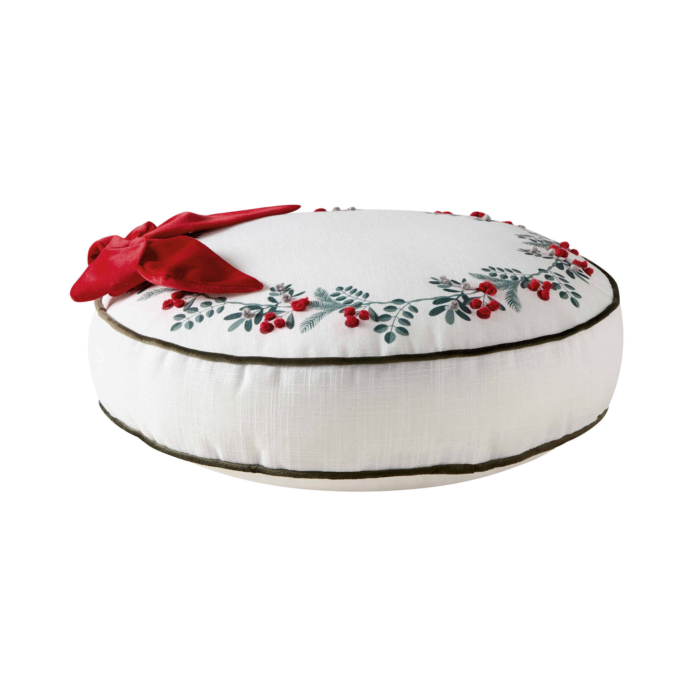 My Texas House Bright White Christmas Wreath Round Decorative Pillow, 16 in x 16 in