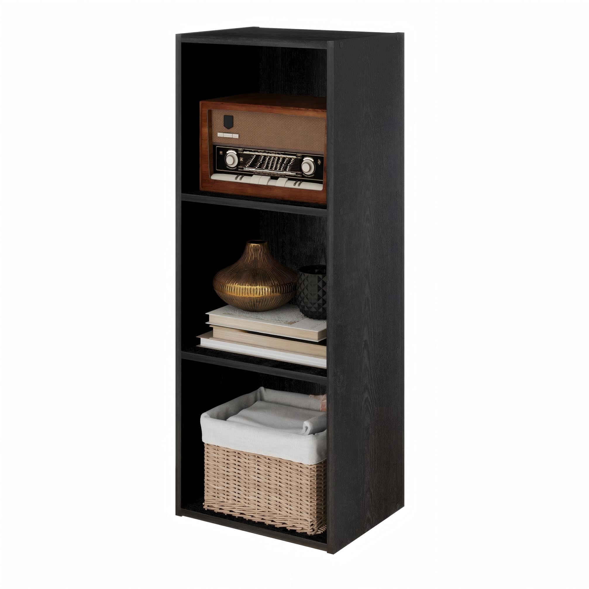 HOMLUX Luder 3-Tier Cube 31.5" Bookcase, Wood Storage Shelf, Small Bookshelf for Home Office & Bedroom, Black