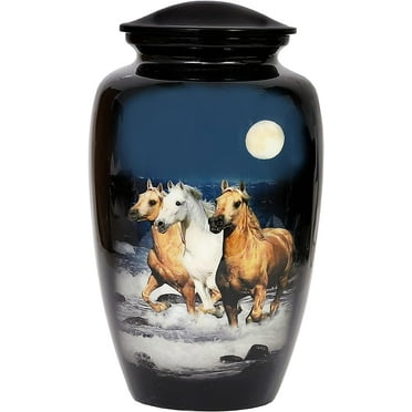 RUZIOON Lovely Horse Cremation Urn for Human Ashes - Adult Funeral Urn Handcrafted - Affordable Urn for Ashes (Adult (200 lbs) – 10.5 x 6 “, Lovely Horse Cremation Urn)