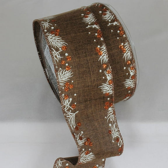 The Ribbon People Brown and White Holly Edge Metallic Wired Craft Ribbon 2.5" x 20 Yards