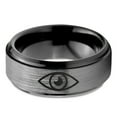 thumbnail image 2 of Tungsten Looking Seeing Eye Band Ring 8mm Men Women Comfort Fit Black Step Bevel Edge Brushed Gray Polished, 2 of 4