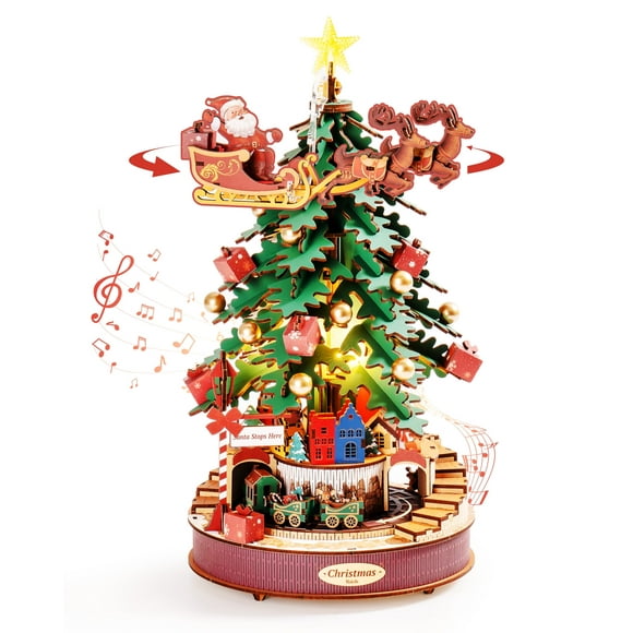 Rolife 3D Puzzles Christmas Melody Tree Music Box Dreamer Wooden DIY Kits Creative Xmas Gift for Kids Adults