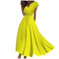 thumbnail image 2 of kytmyeq Women's Long Dress Maxi Dress Casual Dress Chiffon Dresses Swing Dress Solid Color Casual Mature Outdoor Daily Date Ruffled Short Sleeve V-neck Dress, 2 of 5
