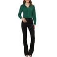 thumbnail image 3 of MODA NOVA Juniors Elegant V Neck Point Collar Long Sleeve Smooth Satin Blouse, 3 of 7