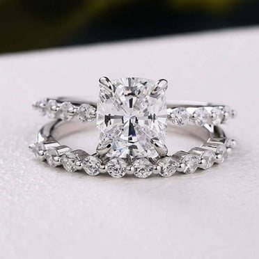 Bridal Set Wedding Ring 2.0 Ct Diamond 14K White Gold Plated Gift