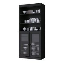 Palace Imports 100% Solid Wood 32" Kitchen Pantry Storage Cabinet with Glass Doors, Adjustable Shelves and 2-Drawers, Black