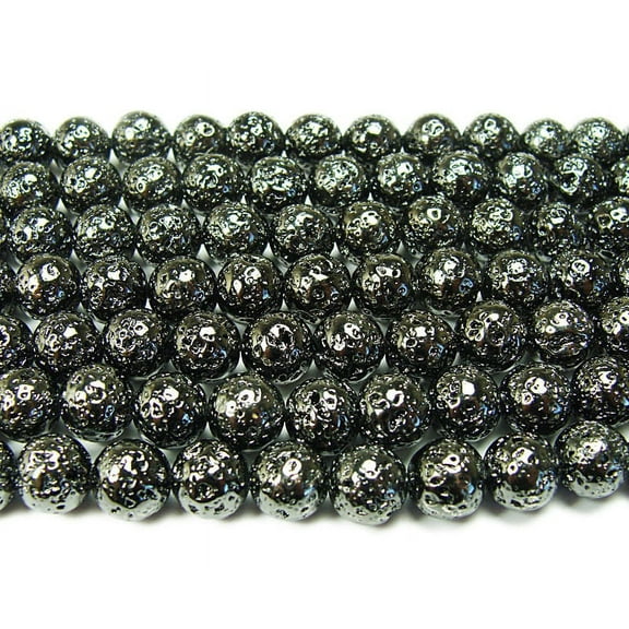 8mm Black Metallic Lava Round Beads For Jewelry Making