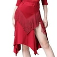 thumbnail image 2 of YM YOUMU Women Irregular Tassel Latin Skirt Elastic Waist Slit Dancewear, 2 of 4