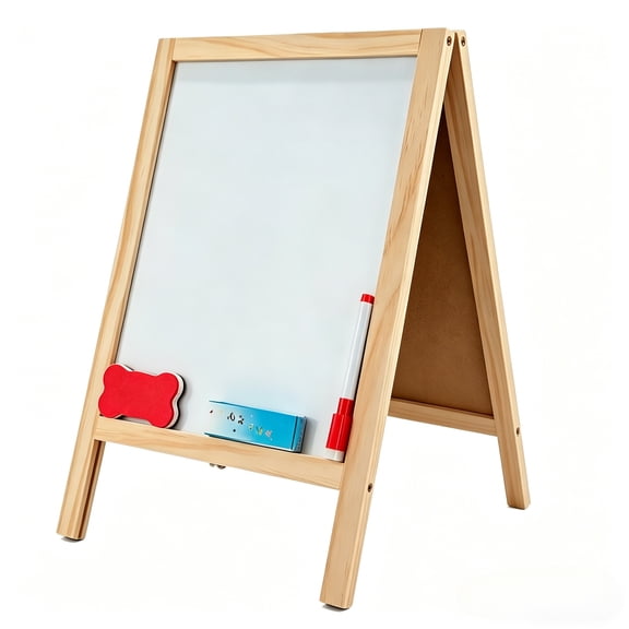 Wooden A Frame Double Sided Board, 11.8x7.5" Freestanding Chalkboard & Magnetic Dry Erase Whiteboard, Tabletop Display Sign for Home Counter Office