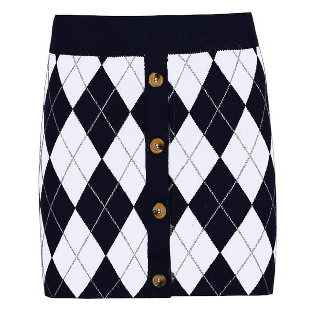 Mialoley Women's Skirt, Argyle Pattern High Waist Wrapped Hip Button Mini Skirt