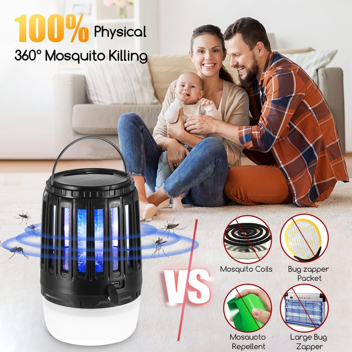 Zacro Solar Bug Zapper, Waterproof Mosquito Killer Lamp for Outdoor & Indoor,Electric Fly Trap Zapper Insect Killer for Camping, Patio, Home