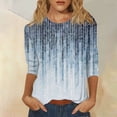 thumbnail image 5 of ZHENHONG Graphic Tees for Women, Women's Fashion Casual Floral Stripe Print Three Quarter Sleeve T Shirt Going Out Tops, 5 of 5