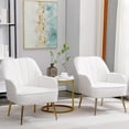 thumbnail image 3 of LUCKHAO  Accent Chair Set of 2,Modern Mid Century Velvet Sherpa Armchair,Comfy Arm Chair for Living Room Bedroom Office Waiting Room,Barrel Chairs, 3 of 9