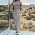 thumbnail image 2 of B91xZ Robes Décontractées pour Femmes Robe Midi Sans Manches à Volants Col Rond Taille Élastique, Gris TG, 2 of 5