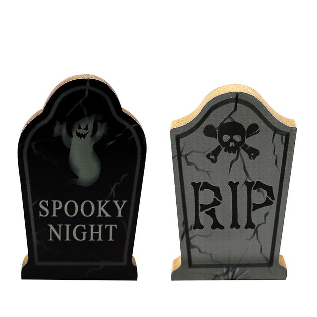 2 unids/set decoraciones de mesa de madera para Halloween noche espeluznante lápida espeluznante telón de fondo centros de mesa decoraciones para fiestas