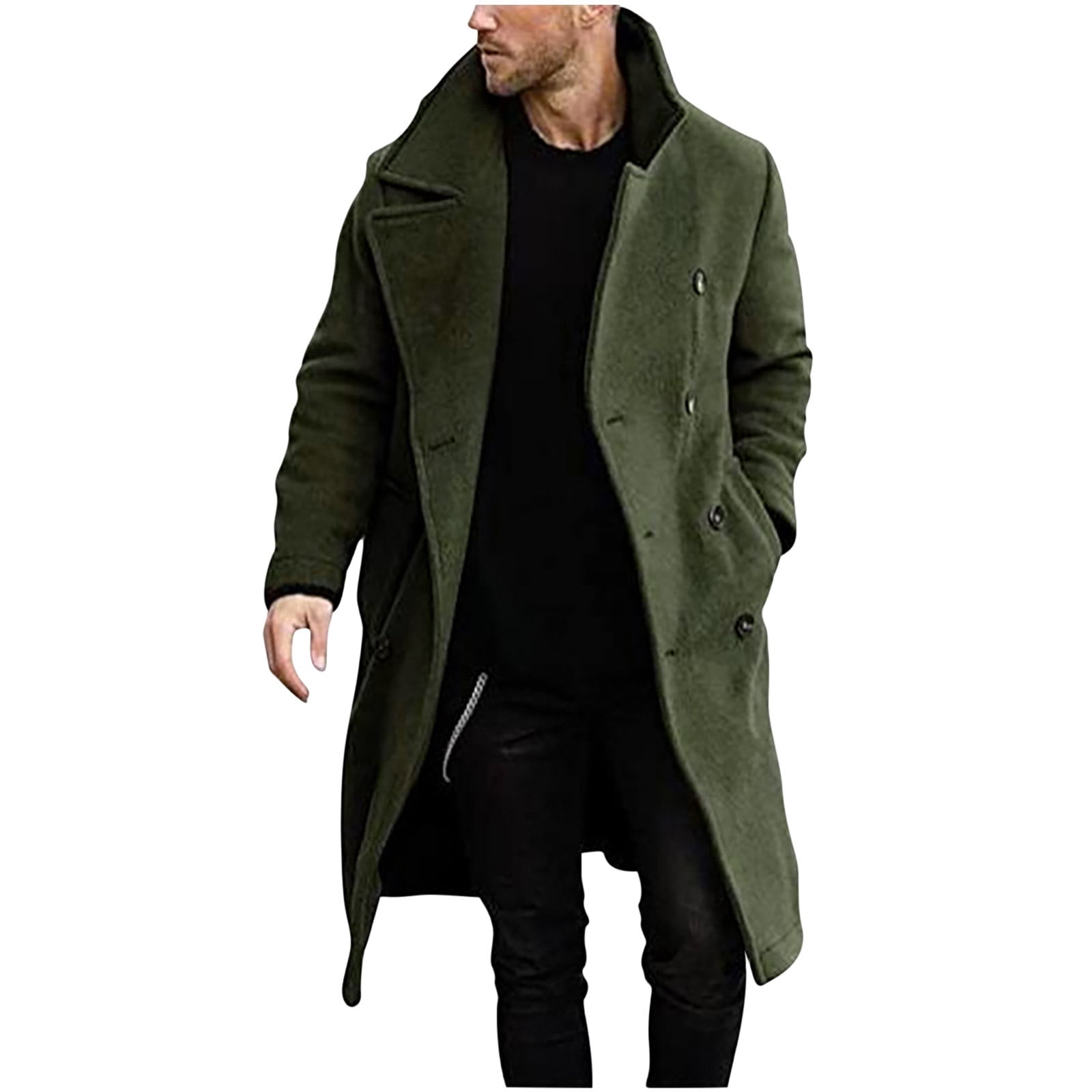 Guzom Mens Wool Peacoats- Long Sleeve Button down Fall Guzom Mens Wool Peacoats- Long Sleeve Button down Fall