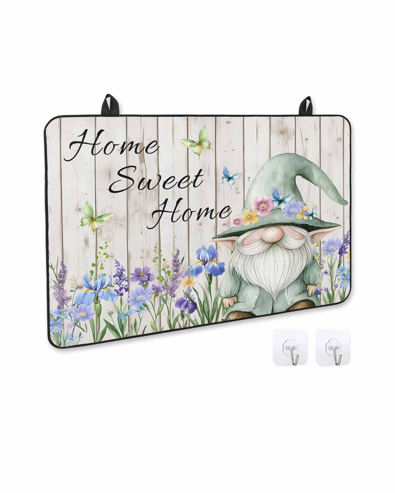 nqOlkjepod Large Induction Cooktop Protector Mat 24"x21", Spring Gnomes Stove Top Covers for Electric Stove, Rustic Botanical Flowers Beige Wooden Stove Burner Cover Mats, Glass Top Stove Cover