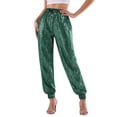 thumbnail image 3 of Sequin Pants Women Sparkle Joggers Elastic High Waisted Sparkly Pants Holiday Party Glitter Trousers Disco Dance Clothes 2026, Green & Size M, 3 of 7
