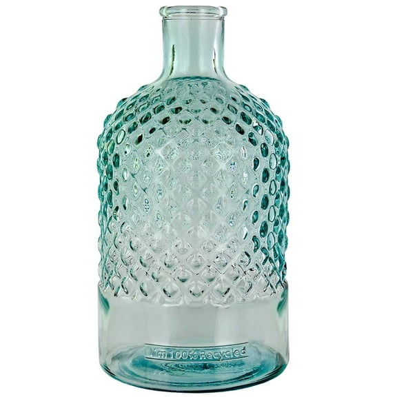 Couronne Co. Diamond Glass Vessel, 9" Diamond Recycled Glass Bottle, 1 Piece