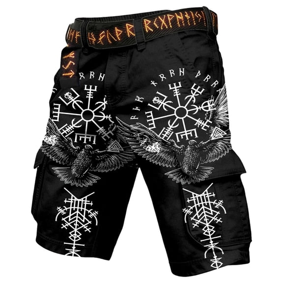 CONZONE Mens Cargo Shorts Viking Mythology Graphic Y2K Straight Leg Cargo Shorts for Men Lightweight Relaxed Fit Streetwear Outdoor Shorts With Pockets