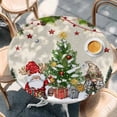 thumbnail image 2 of Beige Christmas Round Tablecloth, Fitted Table Cover with Elastic for 55"-60" Round Tables, Gnomes Xmas Tree Snowflake Winter Gifts Rustic Table Cloth Outdoor Dinning Party Waterproof Tablecloths, 2 of 7