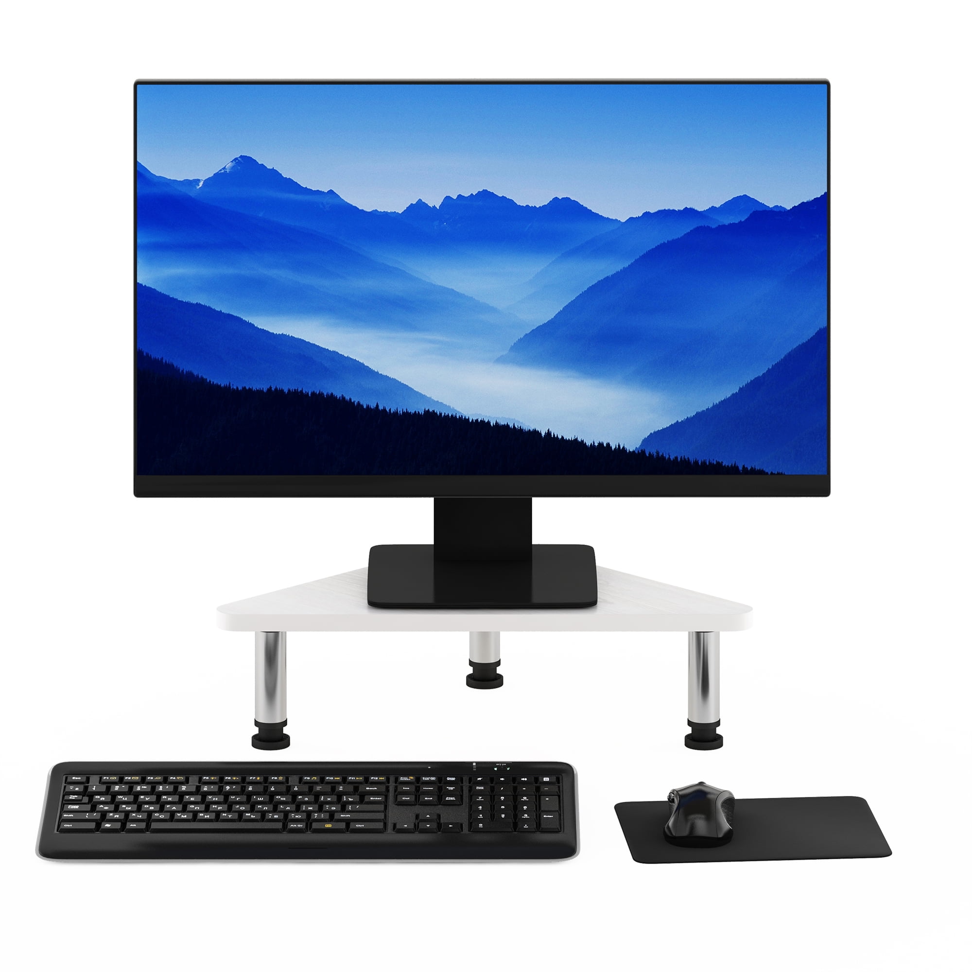Furinno Turn-N-Tube Corner Monitor Riser Stand, White Oak, Stainless Steel Tubes