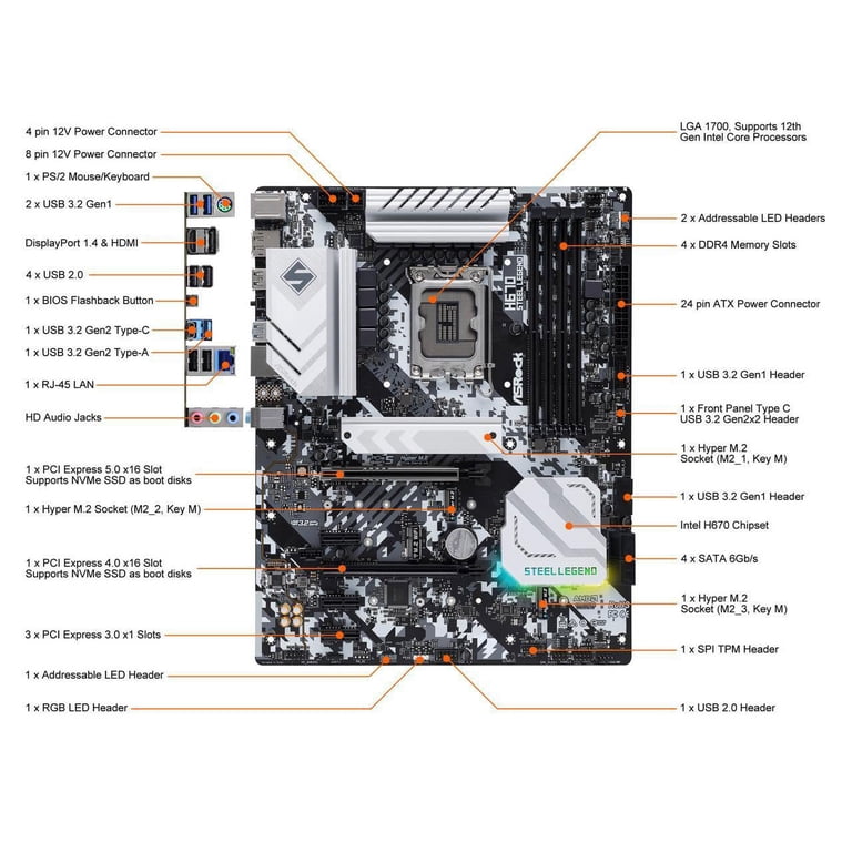 ASRock H670 STEEL LEGEND LGA 1700 Intel H670 SATA 6Gb/s DDR4 ATX