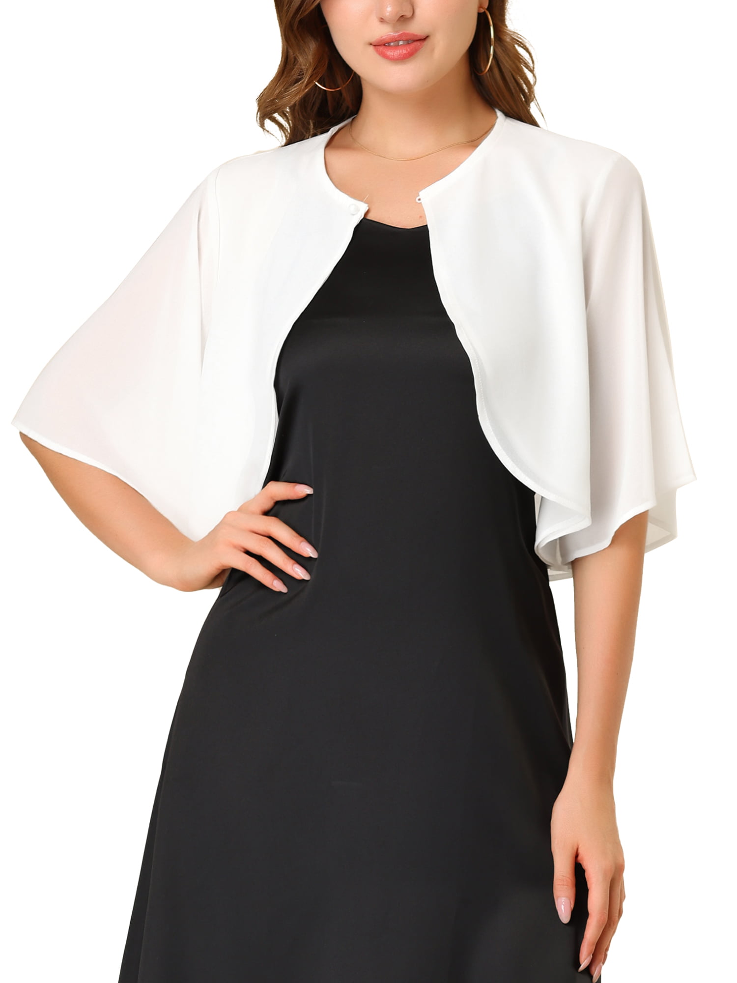 K Women's Short Sleeve Crop Cardigan Sheer Chiffon Top - Walmart.com
