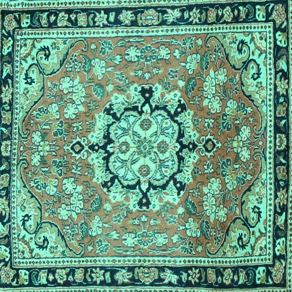 Ahgly Company Machine Washable Indoor Square Persian Turquoise Blue Traditional Area Rugs, 7' Square