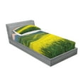 thumbnail image 2 of Ambesonne Nature Fitted Sheet & Pillow Sham Set, Hills Valley Sunrise, Twin, Yellow Green, 2 of 2