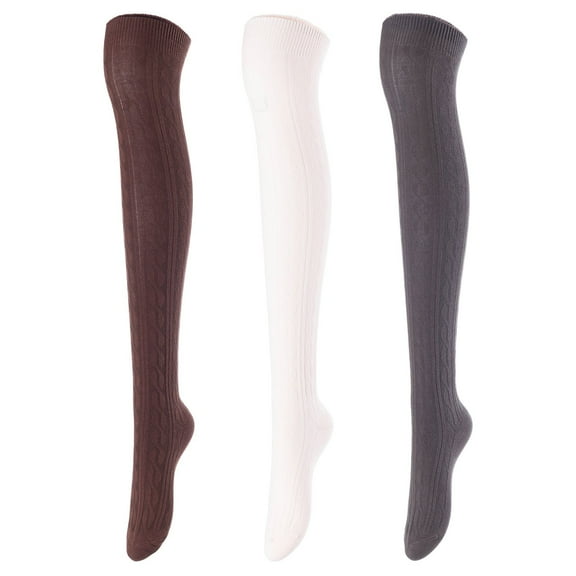 Lovely Annie Women's 3 Pairs Incredible Durable Super Soft Unique Over Knee High Thigh High Cotton Socks Size 6-9 A1024 Coffee,Beige,Dark Grey