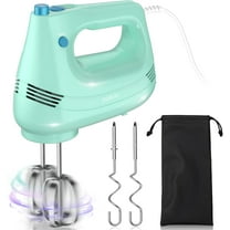 Electric Hand Mixer with Stainless Steel Whisk Dough Hook Attachment and Storage Bag Handheld Mixer for Baking Cakes Eggs Cream Food Mixers. Turbo Boost/5 Speed Kitchen Blender GREEN