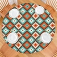 thumbnail image 2 of Stretch Fit Round Tablecloth in Boho Floral, 44Inch Elastic Edge for 38-42 Inch Tables, Spill Resistant Vinyl Cover for Daily Dining, 2 of 7