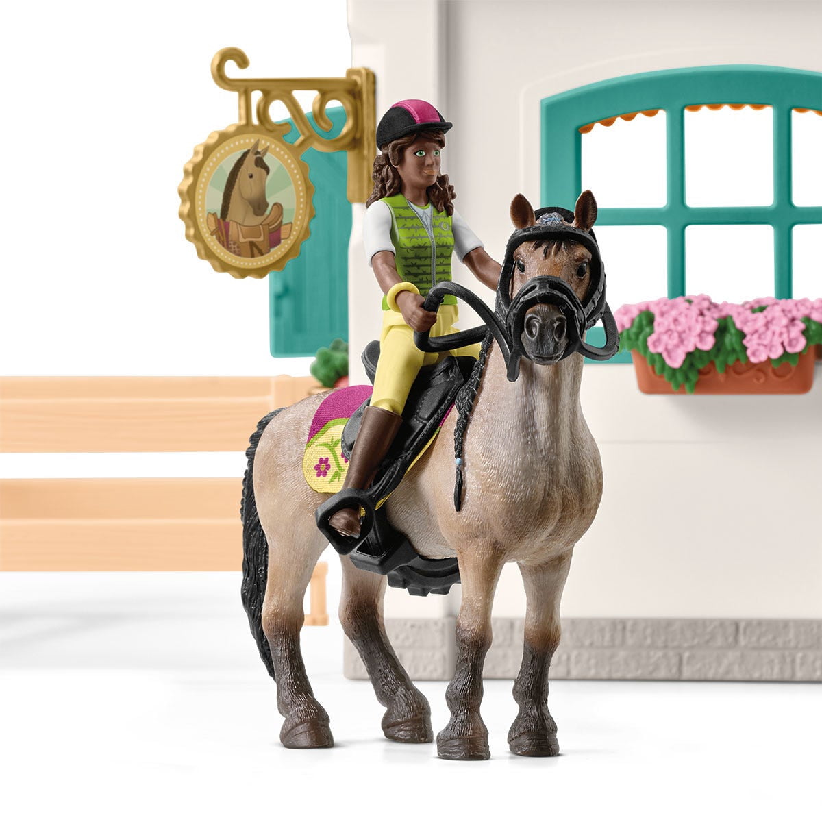 schleich Horse Club - 85 PC Tack Room Stable Extension Playset with Rider Sarah, Horse Figurine and Accessories - Equestrian Toy Set for Kids Ages 5+