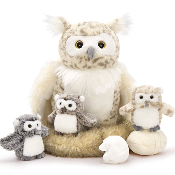 MorisMos 15.7'' Owl Stuffed Animals with 3 Plush Owl Babies, 2 Eggs, 1 Nest Set Toy