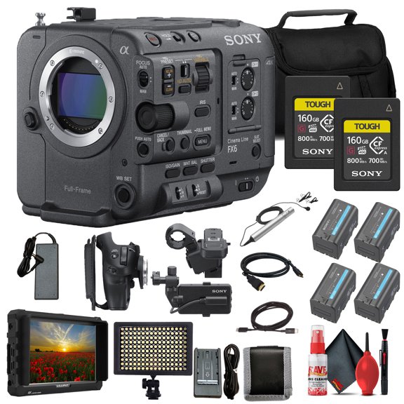 Sony FX6 Full-Frame Cinema Camera Body Bundle with Monitor, Microphone, Batteries (International Model)