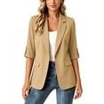 thumbnail image 4 of cocolona Womens 3/4 Sleeve Blazers Dressy Casual Open Front Business Solid Color Jacket With Roll Tab Cuffs And Pockets, 4 of 6