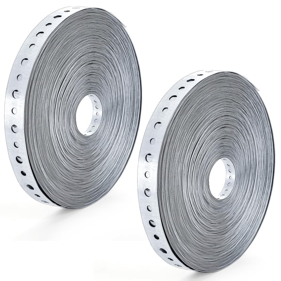 Hedume 2 Pack Galvanized Metal Pipe Strap, 3/4 Inch x 100 Feet 24 Gauge Metal Strapping with Holes, Bendable Plumbers Pipe Hanger Straps fo